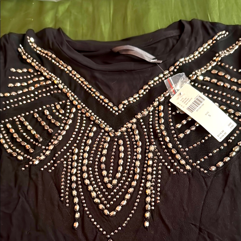 ✨ Anthropologie Long-Sleeve Beaded Appliqué Top Sz S - Picture 6 of 6